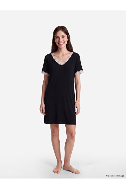 LC Waikiki Peak New Season V-Neck Lace Detailed Women's Nightgown