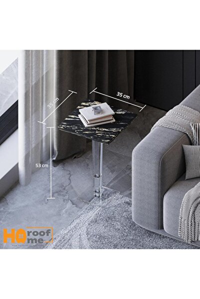 horoof home Modern Acrylic and Wood Square Side Table - 36x36x54 cm - Black Wood with Unique Contemporary Patterns, ET023