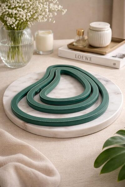 horoof home Luxury Leather Nesting Trays – Set of 3 | Elegant Green Decorative Serving Trays for Home & Office