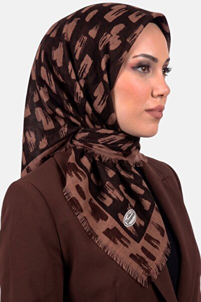 hadiora Women's Coffee Light Brown Brush Patterned Flared Twill Scarf