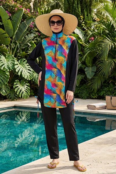 Haliç Mayo Sport Lycra Full Covered Hijab Swimsuit 6487 Black14