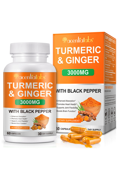 ACENTIALLABS Turmeric & Ghimbir 3000mg cu Piper Negru, 60 Capsule, Vegan, Făr...