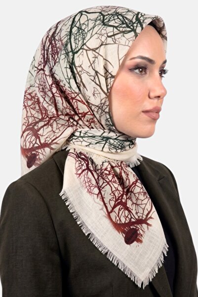 hadiora Women's White Tree Branch Patterned Flared Scarf