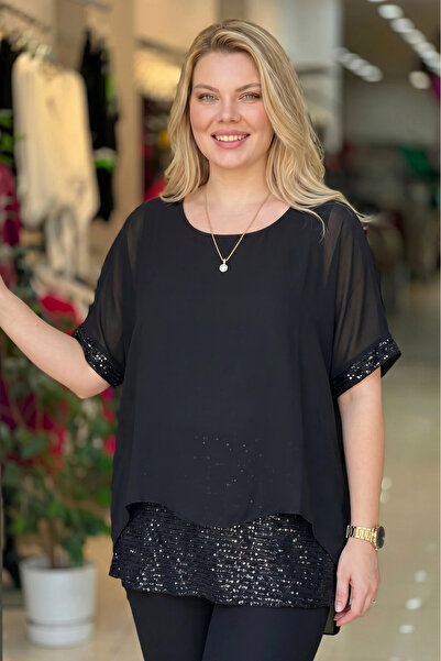 aytemas Eteği Pullu Şifon Bluz