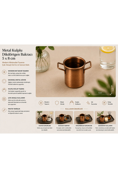 PALU GASTRO Copper Mini Presentation Bucket 8X5 cm Metal Sauce Bowl with Hand...