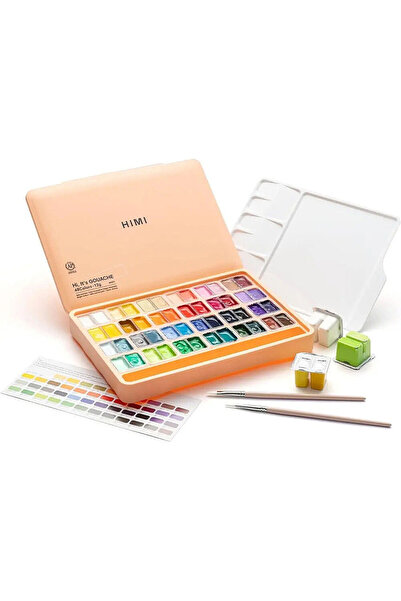 HIMI HIMI Twin Cup Gouache Set Guaj Boya Seti 48 Renk x 12 gr. + 3 Fırça (Pea...