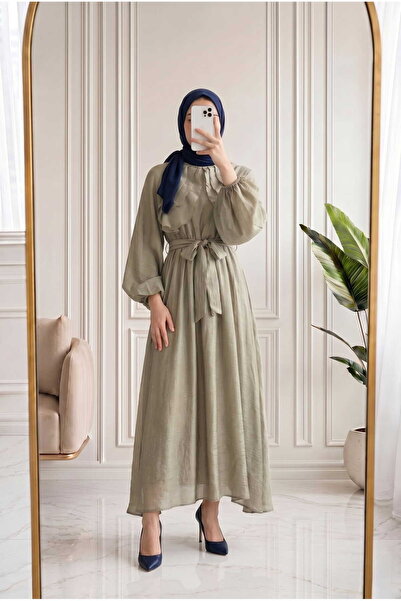 MİHRA STORE Teresa Ruffled Front Balloon Sleeve Voile Dress-Ek639 Mint