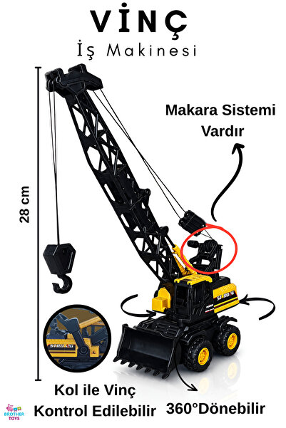 Brother Toys Büyük Boy Vinç Kepçe Sarılır Makaralı İpli Oyuncak İş Makinesi P...