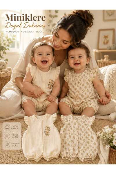 Bambino 2. طقم بدلة أطفال من الموسلين من Unez بأكمام مكشكشة من القطن للصيف مك...