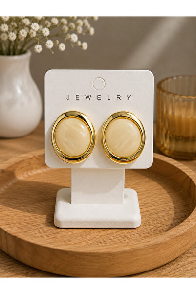 Lilith Takı Vintage Cream Stone Gold Earrings |   Elegant Retro Design Women'...