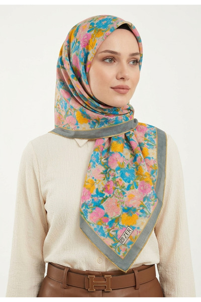 ZER Eșarfă din bumbac organic și viscoză, cu design special, model floral, uș...