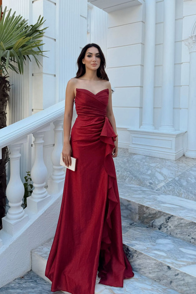 Sindimoda Maral Straplez Ön Detay Yırtmaçlı Abiye 1184