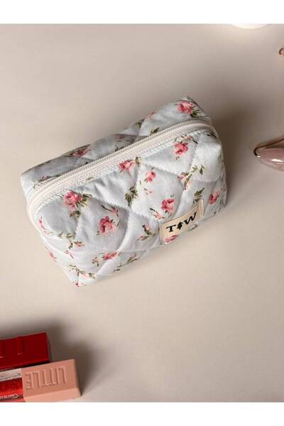 TALL WAY Blue Rose Pattern Lipstick/Pad Bag - Mini Size