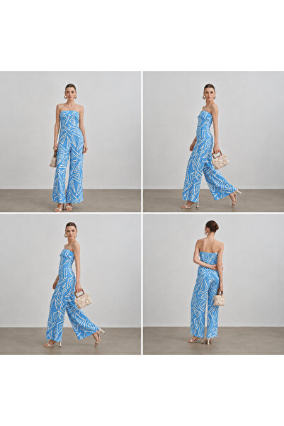 we park hande Geometric Patterned Strapless Cotton Jumpsuit
