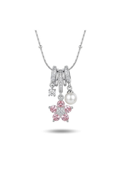 h&b design jewel قلادة زهرة وردية من الفولاذ مع 3 حليات