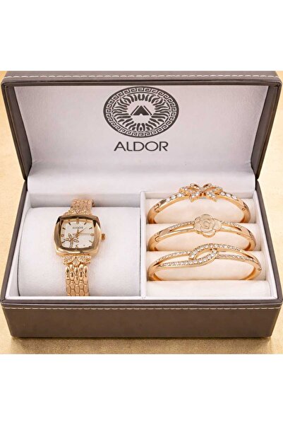 iqraafashion Aldor Gold Women Watch Set with Bracelet Elegant Luxury Combo