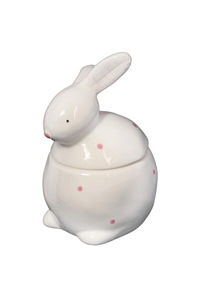 Goliat Figurină decorativă - Recipient ceramic în formă de iepure, alb, 13 cm