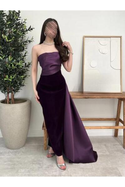 BASMA FASHION High-End Evening Dress Suede Fabric with Mikado Embroidery Even...