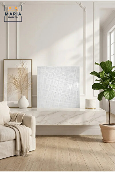 MARIA HOMES White Woven Textured Wall Art – Modern Basket Weave Decorative Panel
