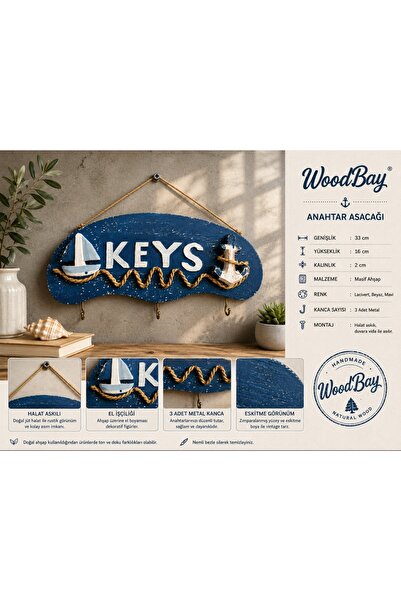 WoodBay Suport pentru chei din lemn cu tematică marină 33x16 cm |   Suport de...