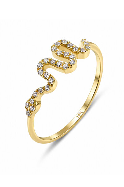 KAIROS JEWELRY 14 Ayar Altın Zarif Taşlı Yılan Yüzük