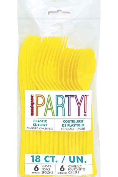 Unique Party Unique Neon Yellow Plastic Cutlery Set – 18-Piece Reusable Party...