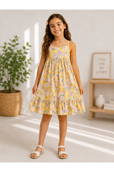 ANDİORA Lemon Garden Girls' Strappy Summer Dress