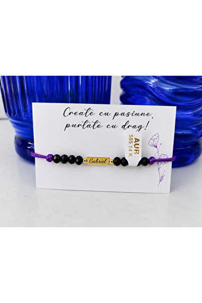 Handmade Brățară personalizată cu nume – Aur 14K și cristale negre