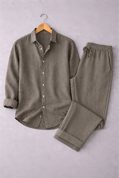 beuivo Men's Linen Textured Oversize Shirt & Sofia Linen Loose Fit Trousers C...