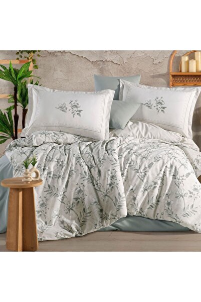 DENİZLİ ÇEYİZ Clasy Single Ranforce Duvet Cover Set Bloomera Mint