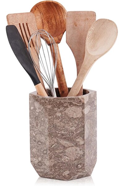 Radicaln Oceanic Marble Utensil Holder 6.5 Inch, Natural Stone Kitchen Counte...