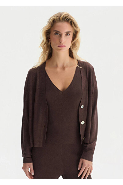 Knitss V-Neck Brown Knitwear Cardigan
