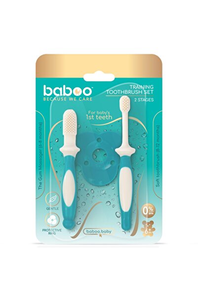 Baboo Silicone Baby Toothbrush Set - 6m+ - Lagoon Fiesta