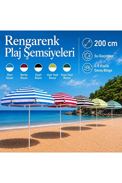 Miko Home & Garden 200 Cm Plaj Şemsiyesi Bahçe Şemsiyesi Balkon Şemsiyesi (Bi...
