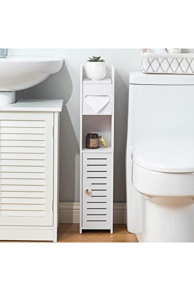 Vivendo Dulap slim pentru baie cu suport hartie si 3 polite depozitare, alb, ...