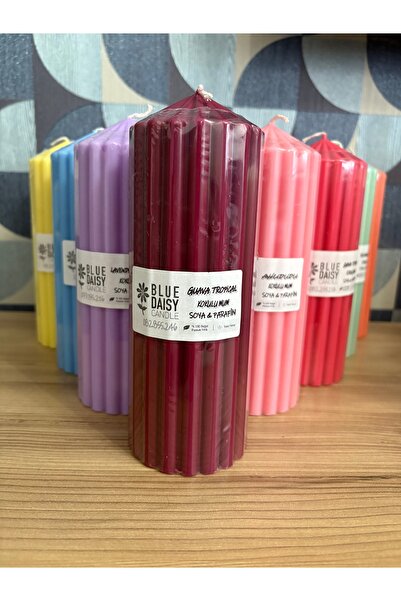 BlueDaisyCandle DALGALI SÜTÜN MUM BORDO RENK GUAVA kokulu 1 ADET mum , SİLİNDİR SÜTUNLU MUM ,