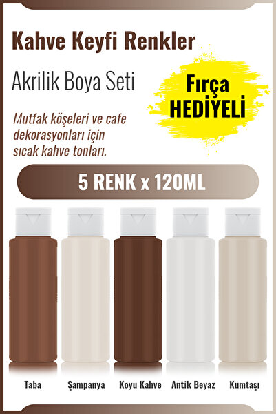 Buhobi 5x120ML Fırça Hediyeli Akrilik Boya Seti - Kahve Keyfi Renkler