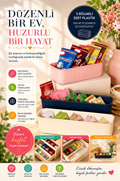 Anadolu Saray 5 Bölmeli Sert Plastik Dolap ve Çekmece İçi Düzenleyici Organiz...