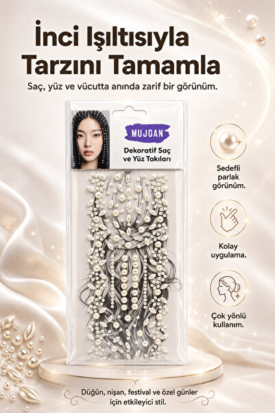 MUJGAN Işıltılı İnci Ve Yaprak Görünümlü Kendinden Yapışkanlı Saç ve Yüz Taşı