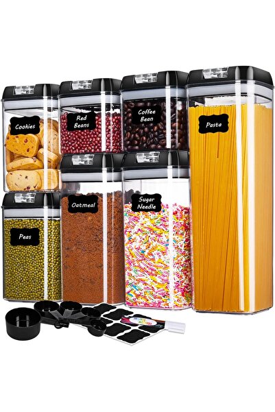 Vivendo Set de 7 recipiente pentru alimente, plastic, transparent,capac negru...