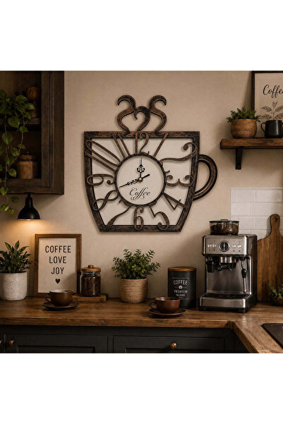 Vivendo Decorative Wall Clock in the Shape of a Coffee Cup, 30x28 cm, 3D Desi...