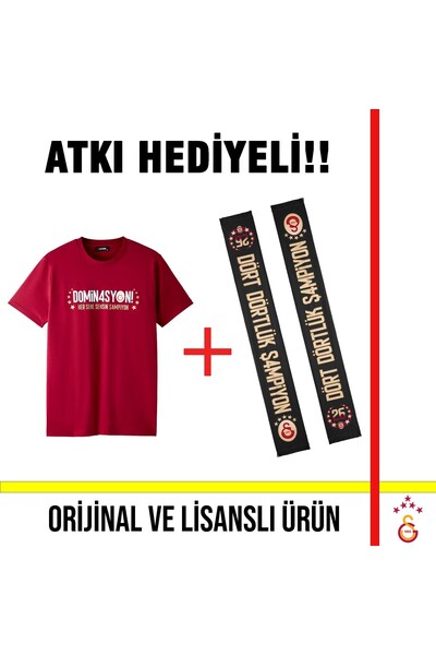 Galatasaray Lisanslı 2026 Şampiyonluk Dominasyon Kırmızı T-Shirt ve 26 Şampiy...