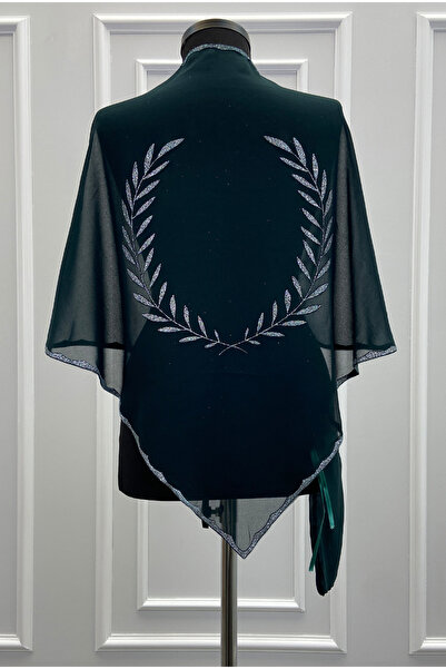 ZEYMERADE Green Silver Olive Branch Chiffon Groom Shoulder Cover Shawl, Henna...