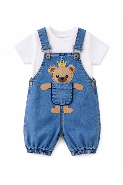 Oz Baby Esnek Kot Bahçıvan Salopet Takım Pamuklu Tişörtlü Yazlık Kız Erkek Be...