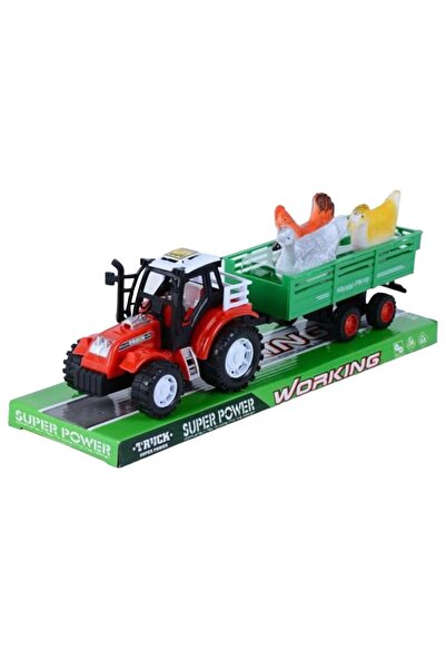 CasaDesteapta.ro Tractor de Jucărie cu Remorcă și 3 Păsări de Curte, Fricțiun...
