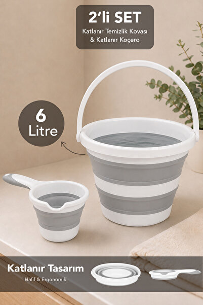 Meleni Home 2'li Katlanabilir Temizlik Seti - Pratik Taşınabilir Su Banyo Tem...