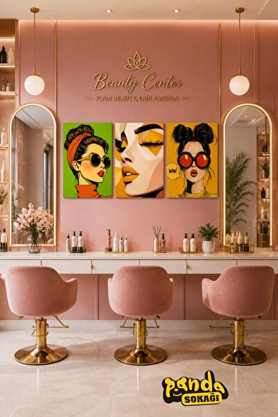 PANDA SOKAĞI PopArt Glow Kadın Figürlü Modern Ahşap Duvar Tablosu 3’lü Set Ku...