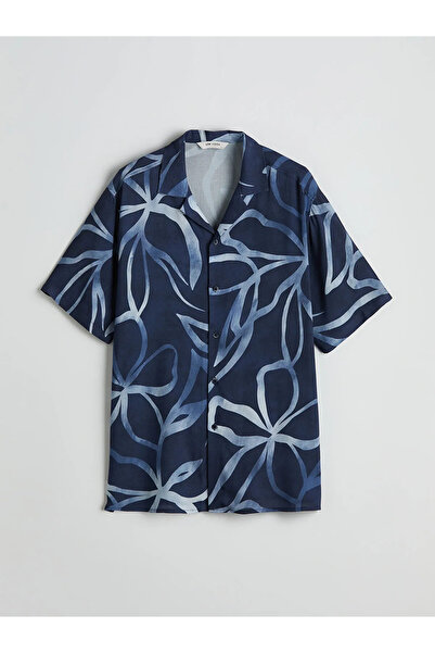 LC Waikiki Blue Regular Fit Short Sleeve Patterned Men's Shirt