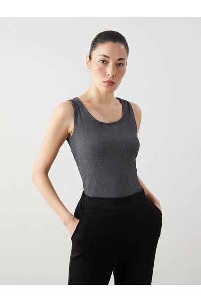 LC Waikiki Black U-Neck Striped Women's Undershirt