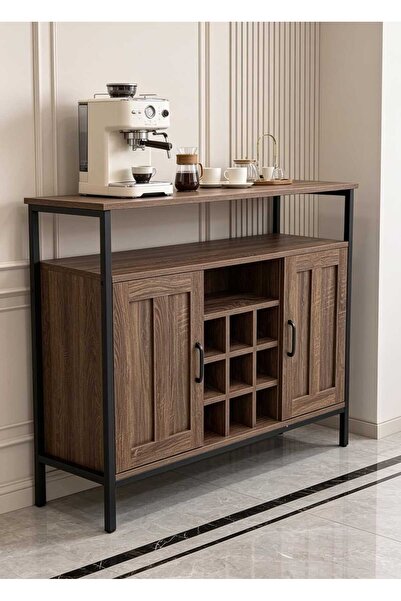 Generic Coffee Wooden Storage Cabinet in Distressed Brown with Multiple Shelves